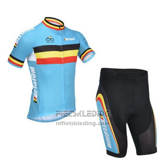 2013 Fietskleding Belgie Lichtblauw en Zwart Korte Mouwen en Koersbroek